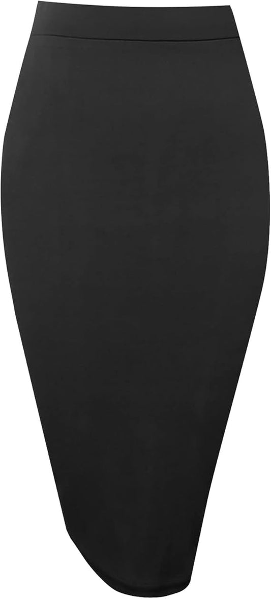 Women's Bodycon Pencil Skirts Basic Elastic High Waisted Stretch Short Skirt Knee Lenght with Slit